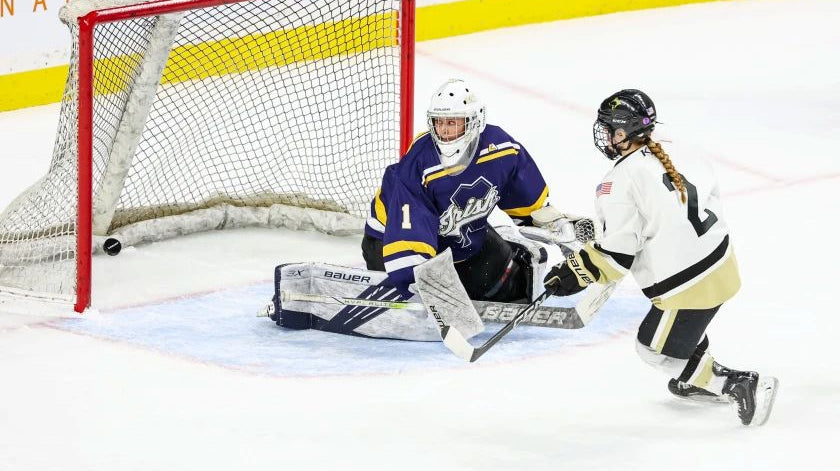 Hockey player scoring a goal