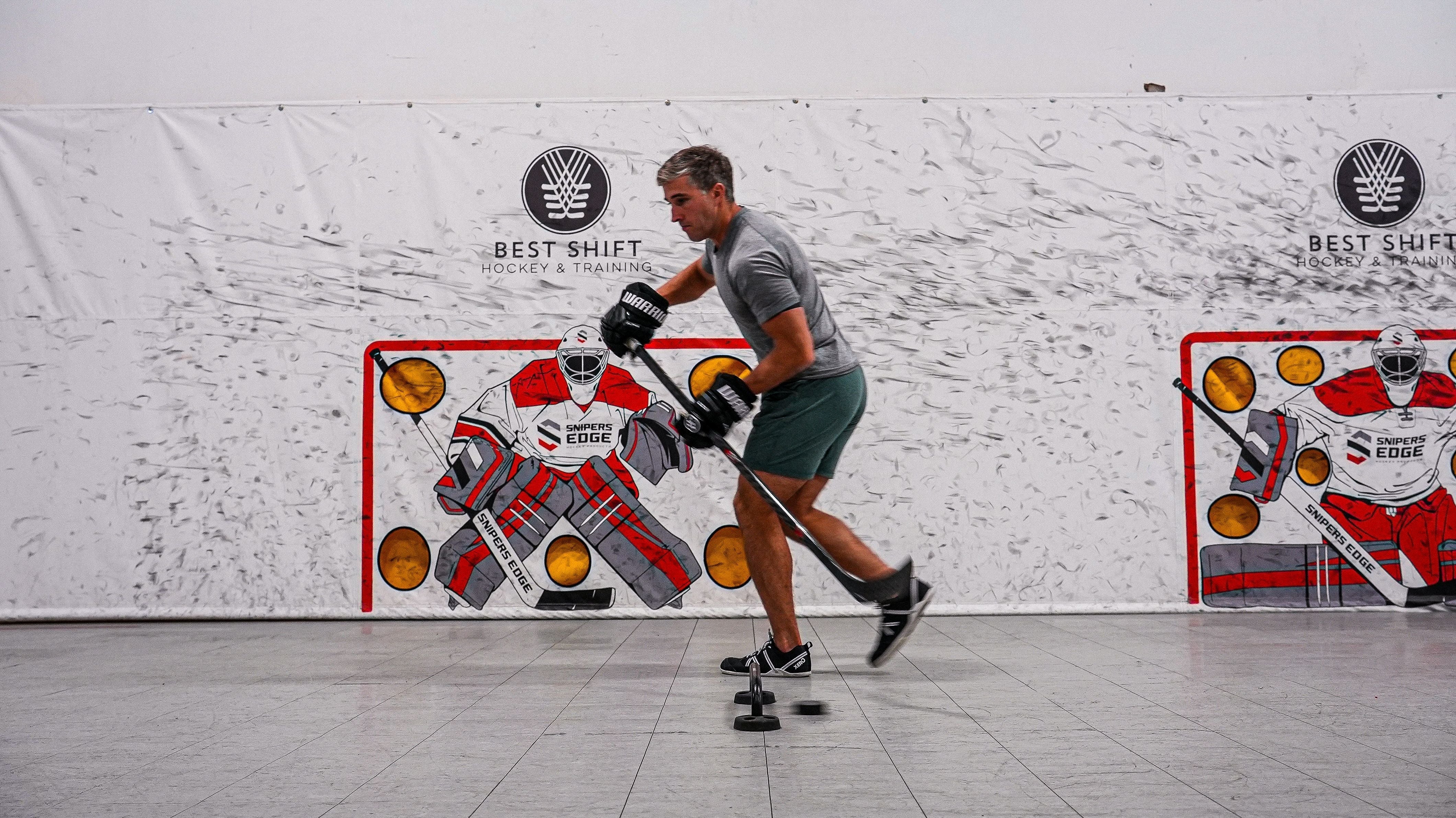 Player stickhandling through sweethands with his eyes up