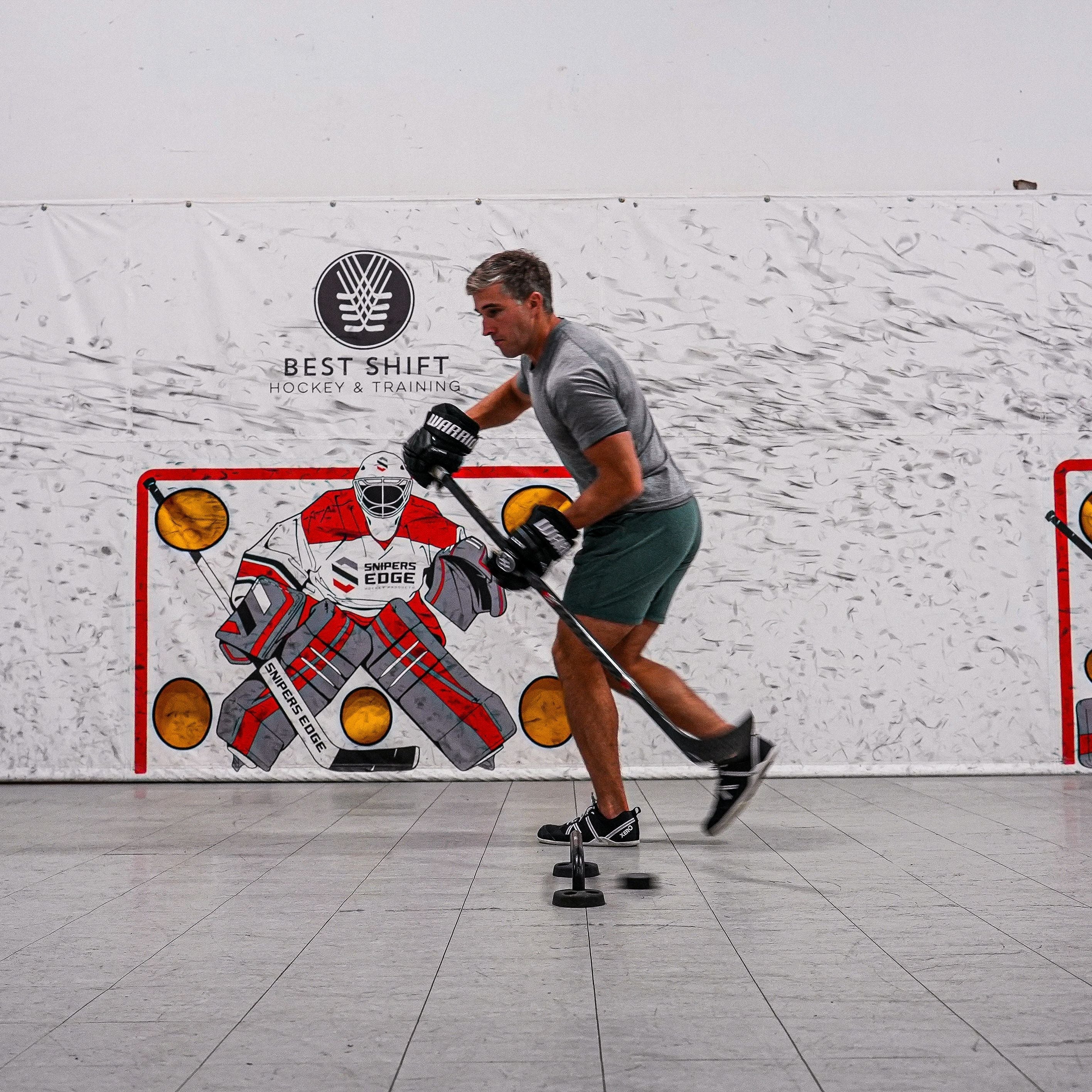 Player stickhandling through sweethands with his eyes up