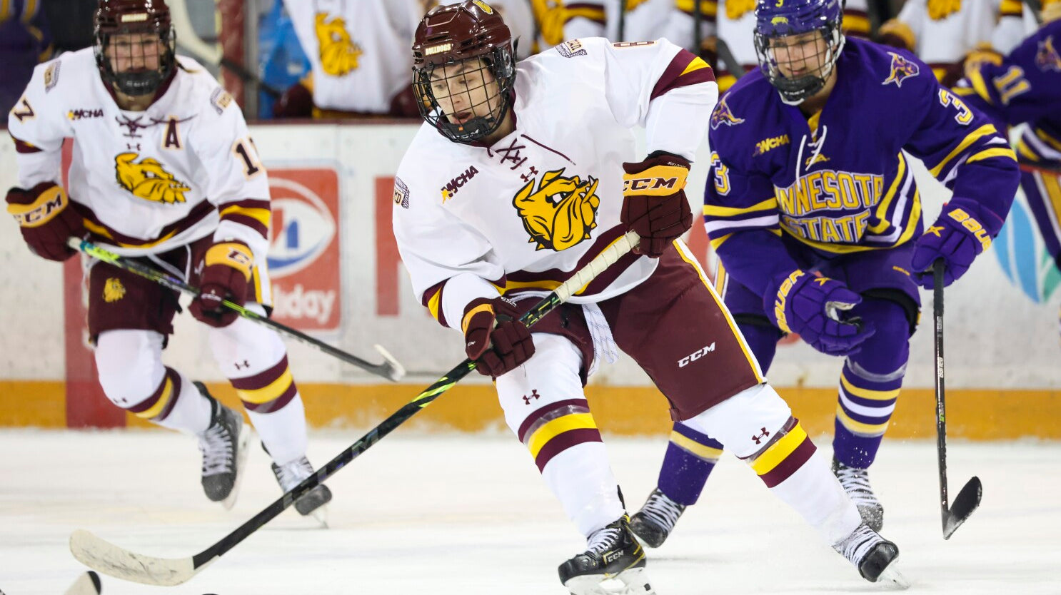 Hockey Players playing a competitive hockey game