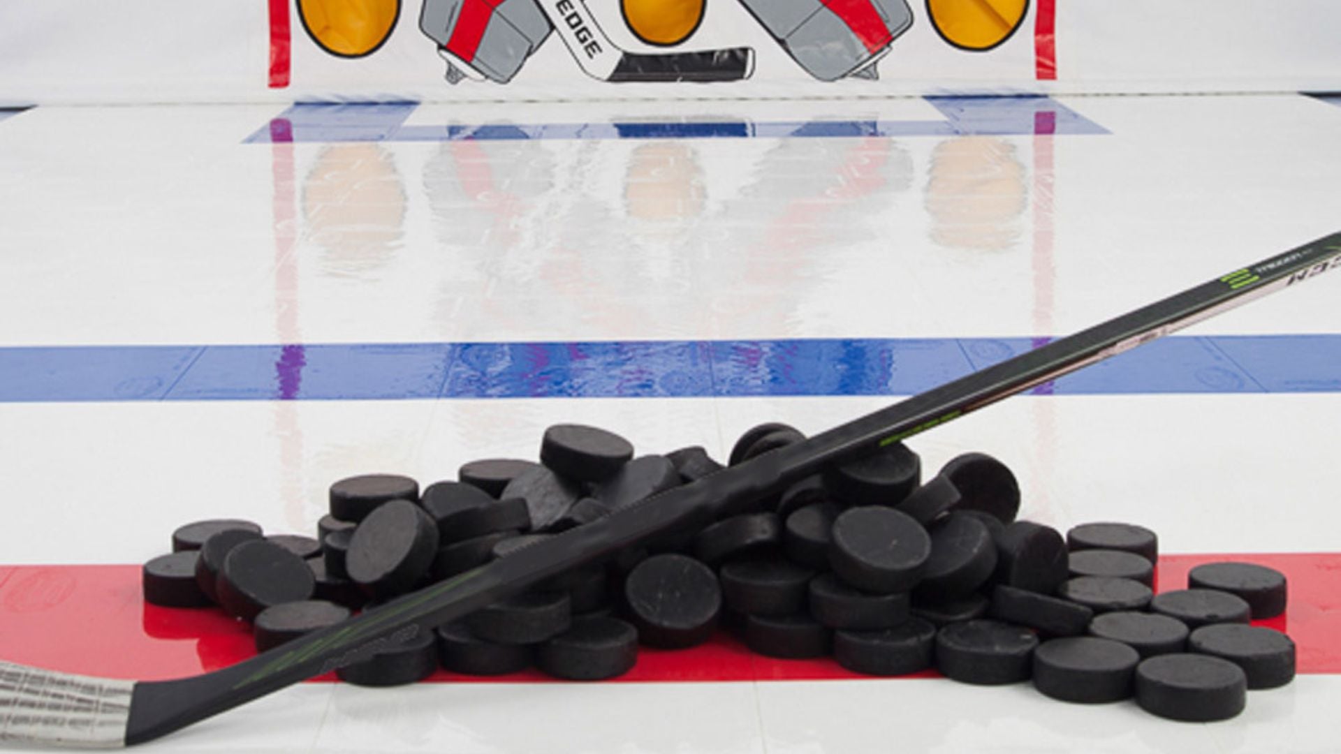 Pile of hockey pucks