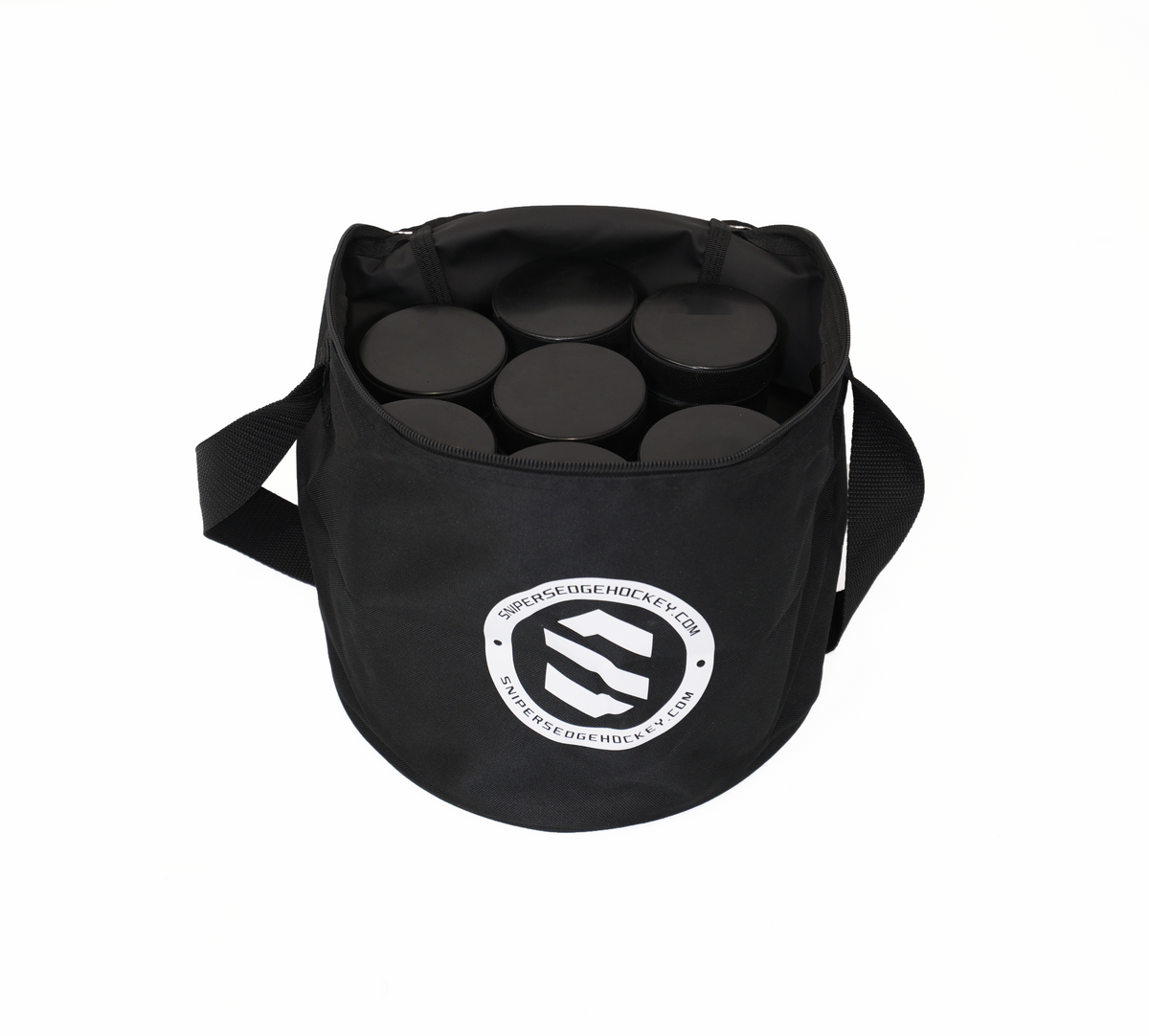 Puck Bag + Pucks Bundle by Sniper's Edge Hockey Holds up to 50 pucks