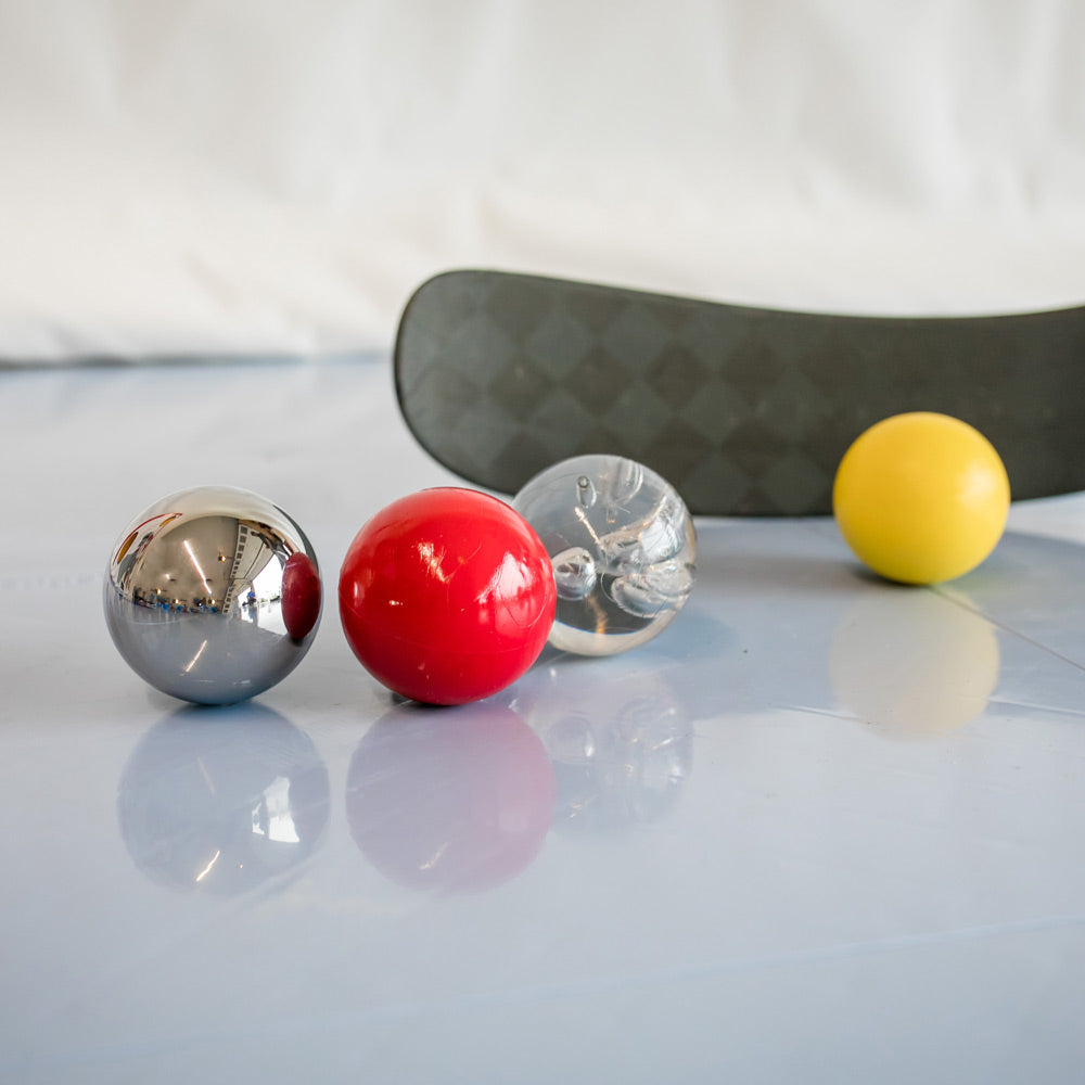 Image showing all four varieties of hockey stickhandling balls