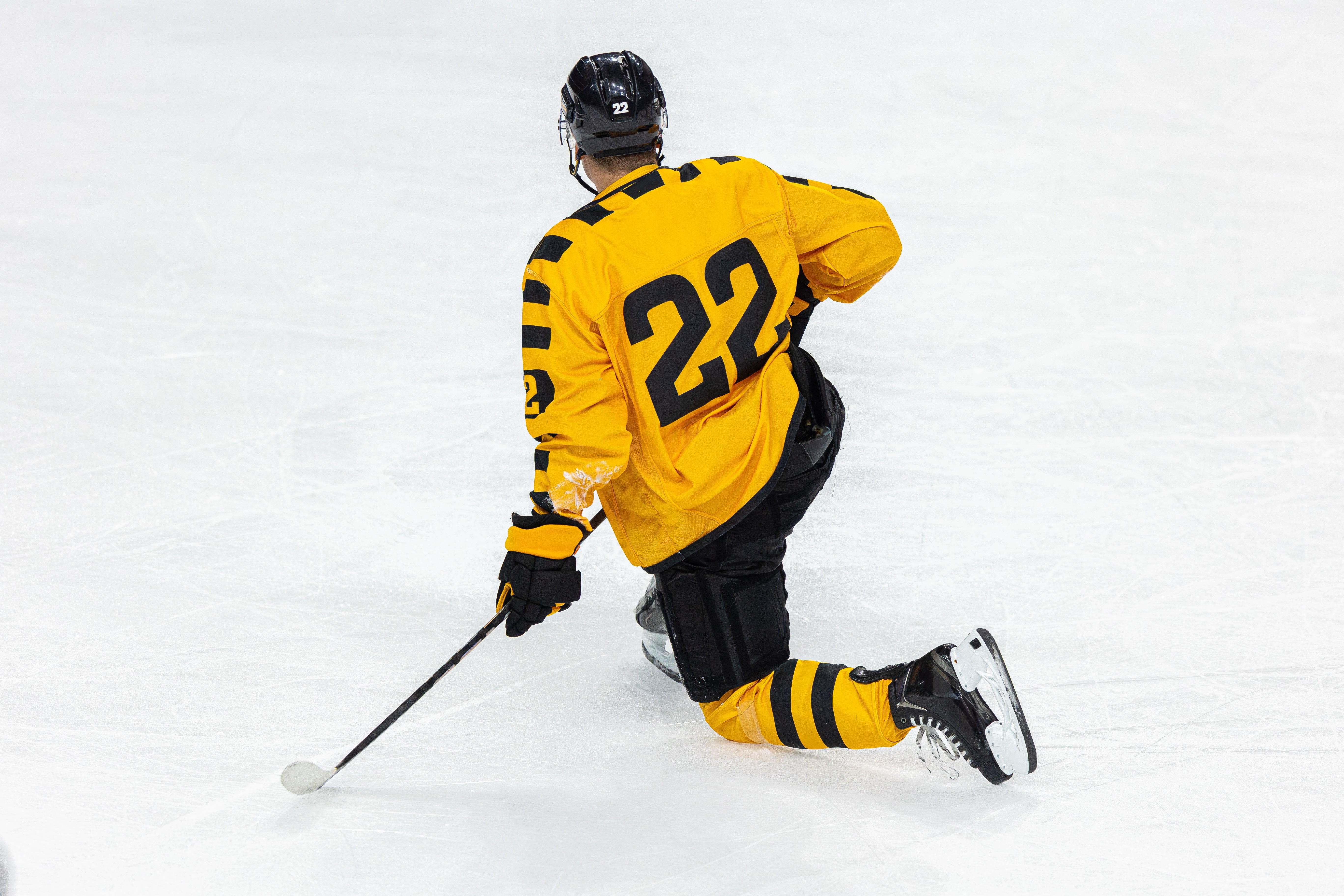 Elite hockey player during warmups
