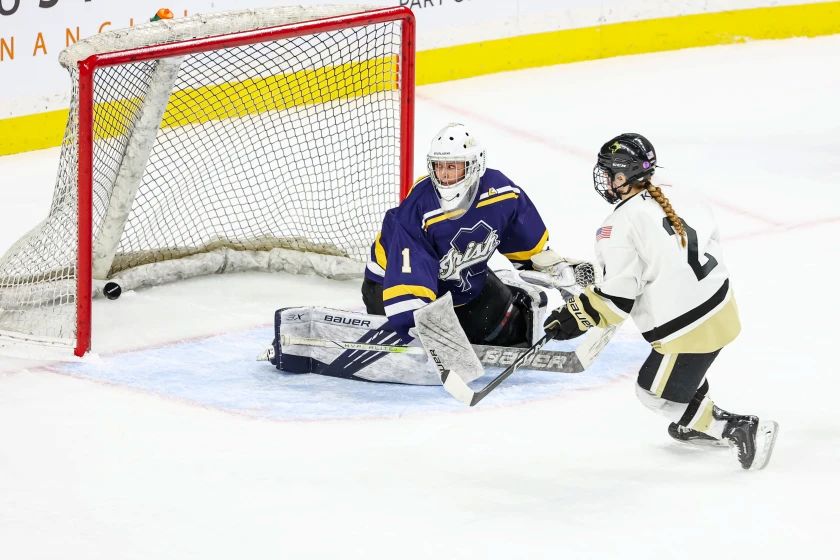 Hockey player scoring a goal