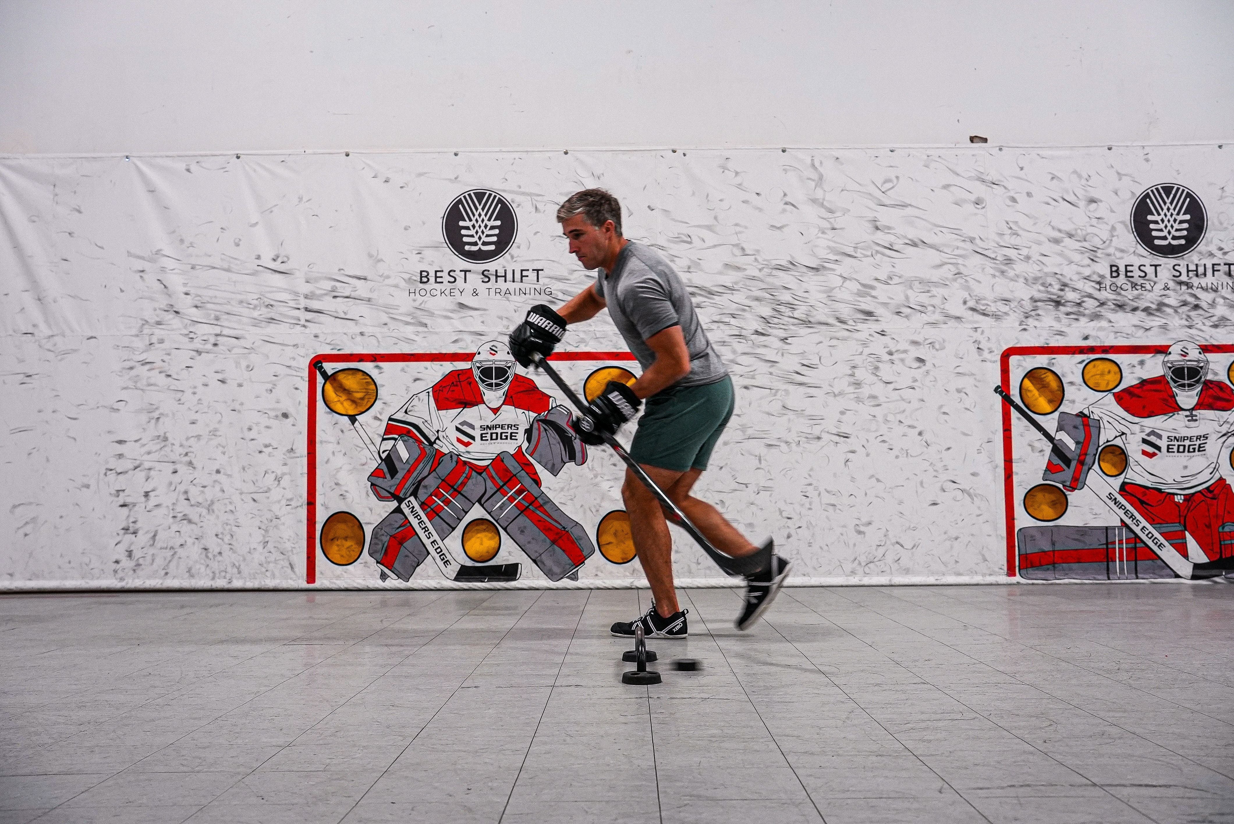 Player stickhandling through sweethands with his eyes up