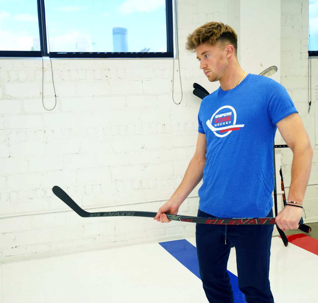 Male model wearing blue Retro logo t-shirt 