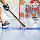 a player shooting off of ice blue and dark blue slick tiles