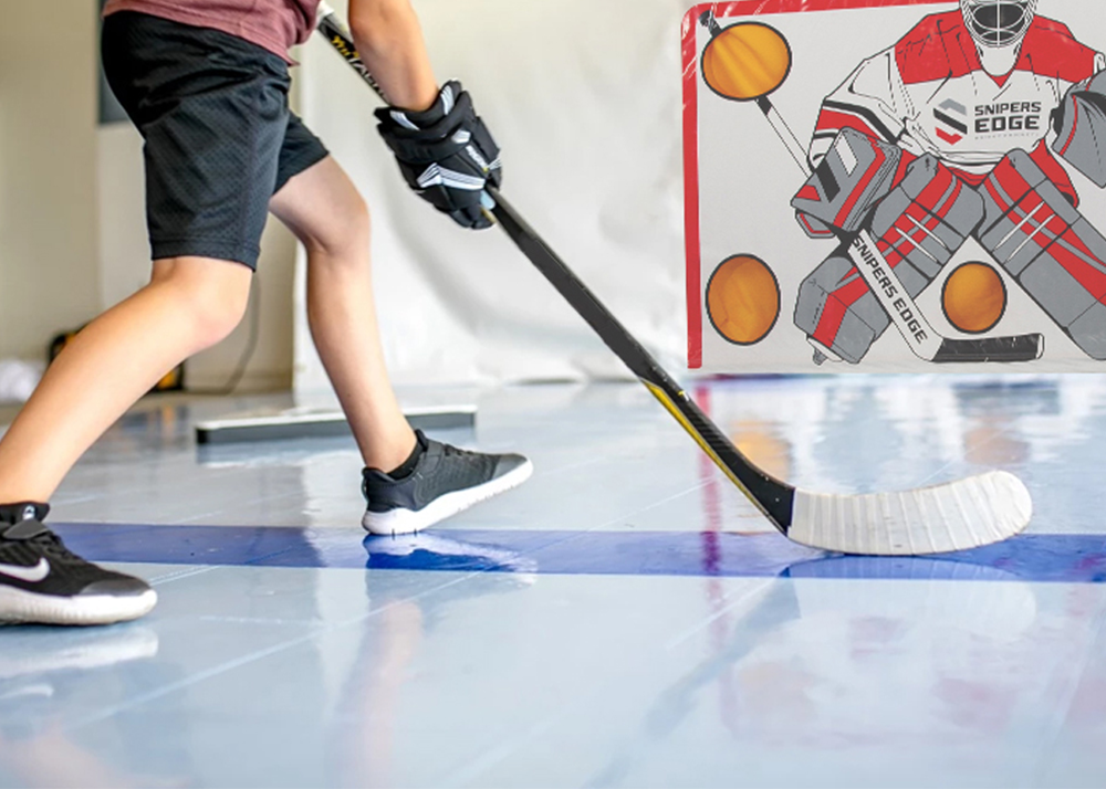 a player shooting off of ice blue and dark blue slick tiles